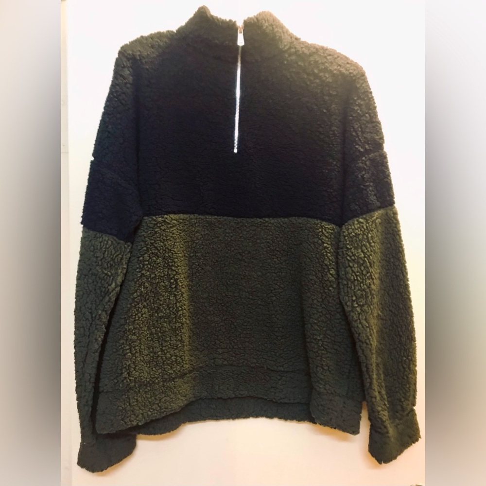 Eloges Black Olive Front Zipper Faux Fur Teddy Bear Tunic